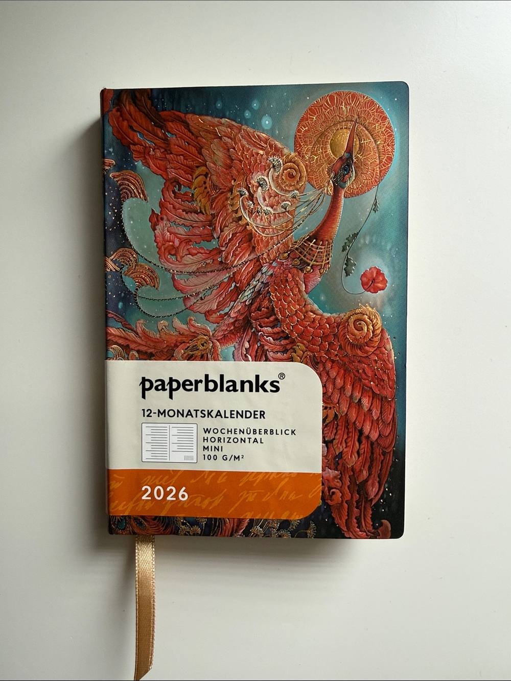 NEW - GERMAN Paperblanks 2026 Mini 12-Monatskalender - Red & Teal Phoenix Cover